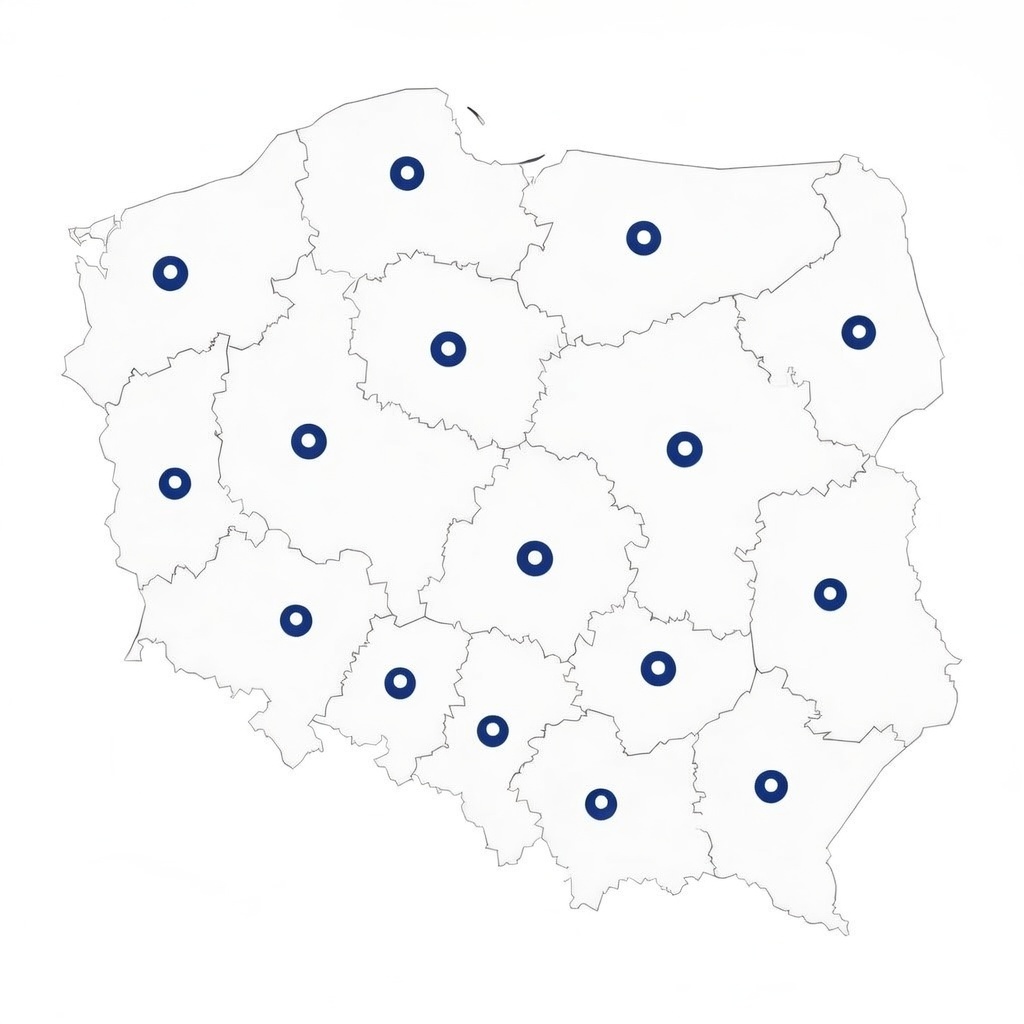 Mapa Polski z zaznaczonym obszarem działania